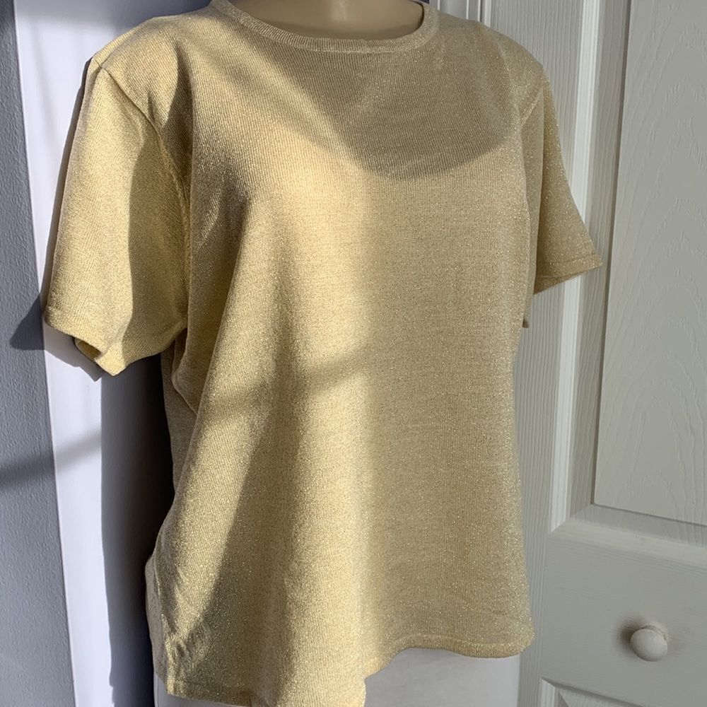 Susan Graver Style QVC Sparkling Sweater Top L Beige/Gold